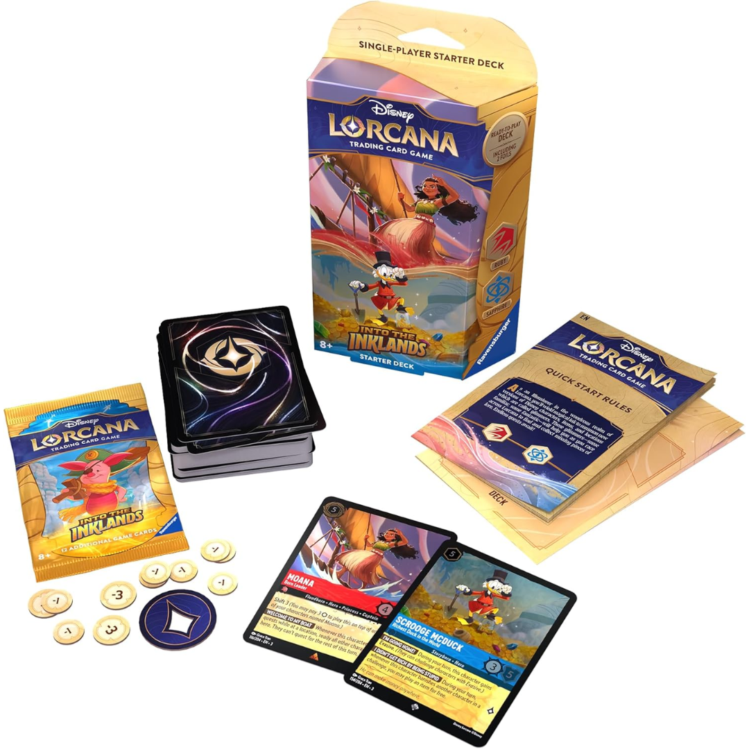 Disney Lorcana Into the Inklands Moana and Scrooge McDuck Starter Deck contents