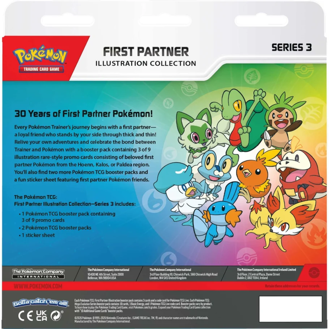 Back of Pokémon TCG First Partner Illustration Collection Series 3 box
