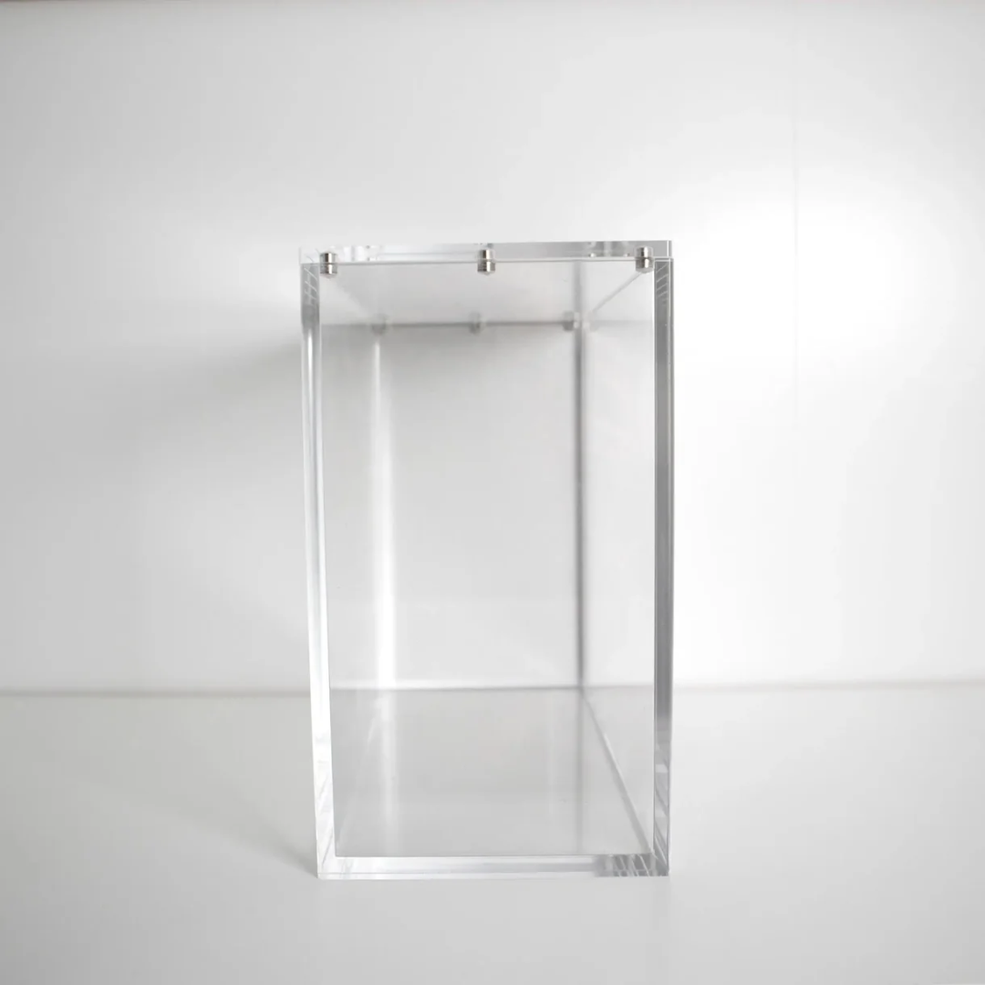 Side view of acrylic display case for Pokémon Elite Trainer Box