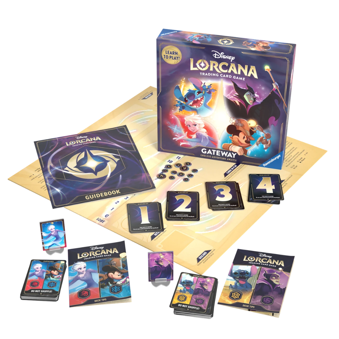 Disney Lorcana Gateway Set 5–8 contents with cards, game board and accessories