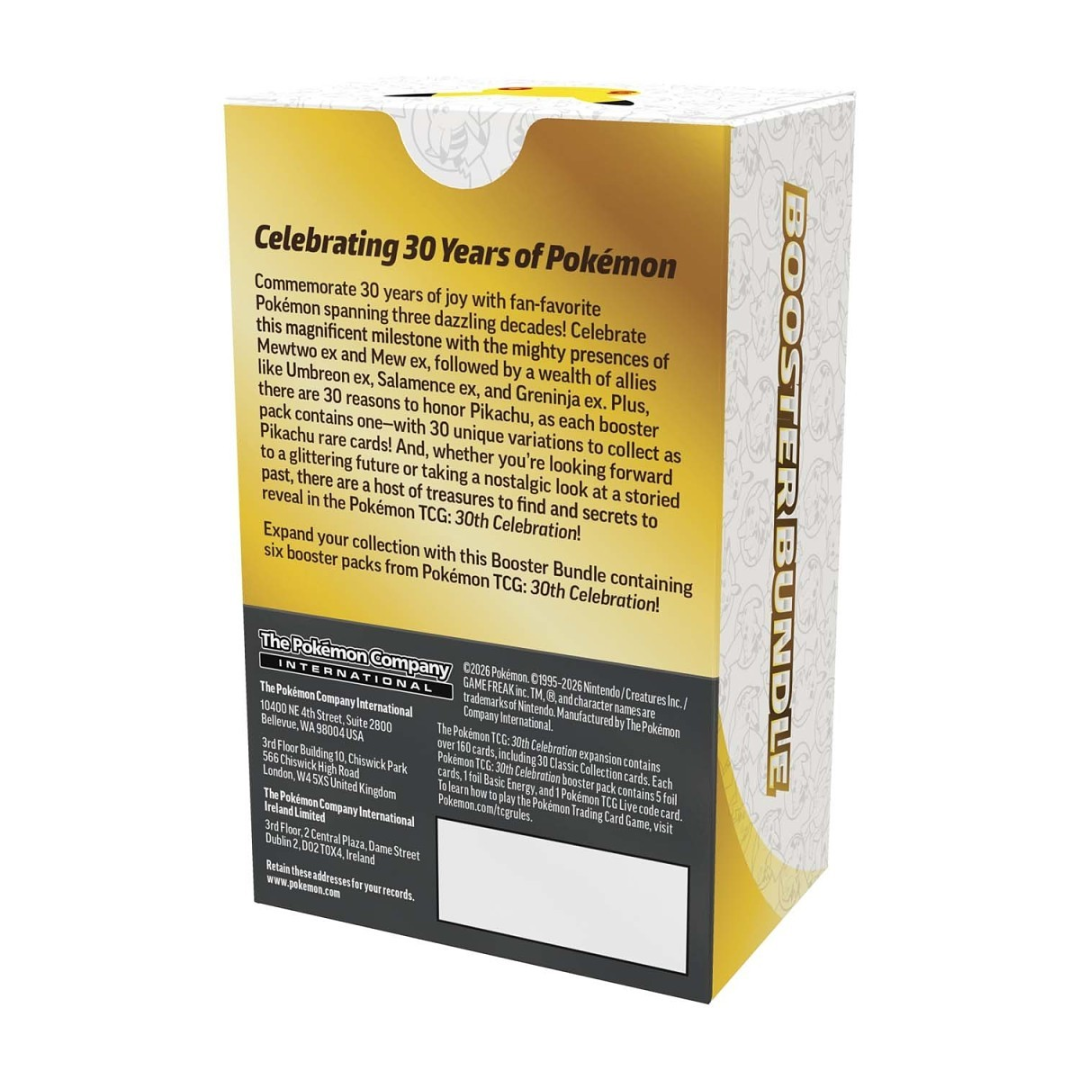 Back of Pokémon TCG 30th Celebration Booster Bundle showing product details