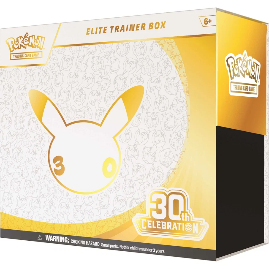 Pokémon TCG 30th Celebration Elite Trainer Box angled side view