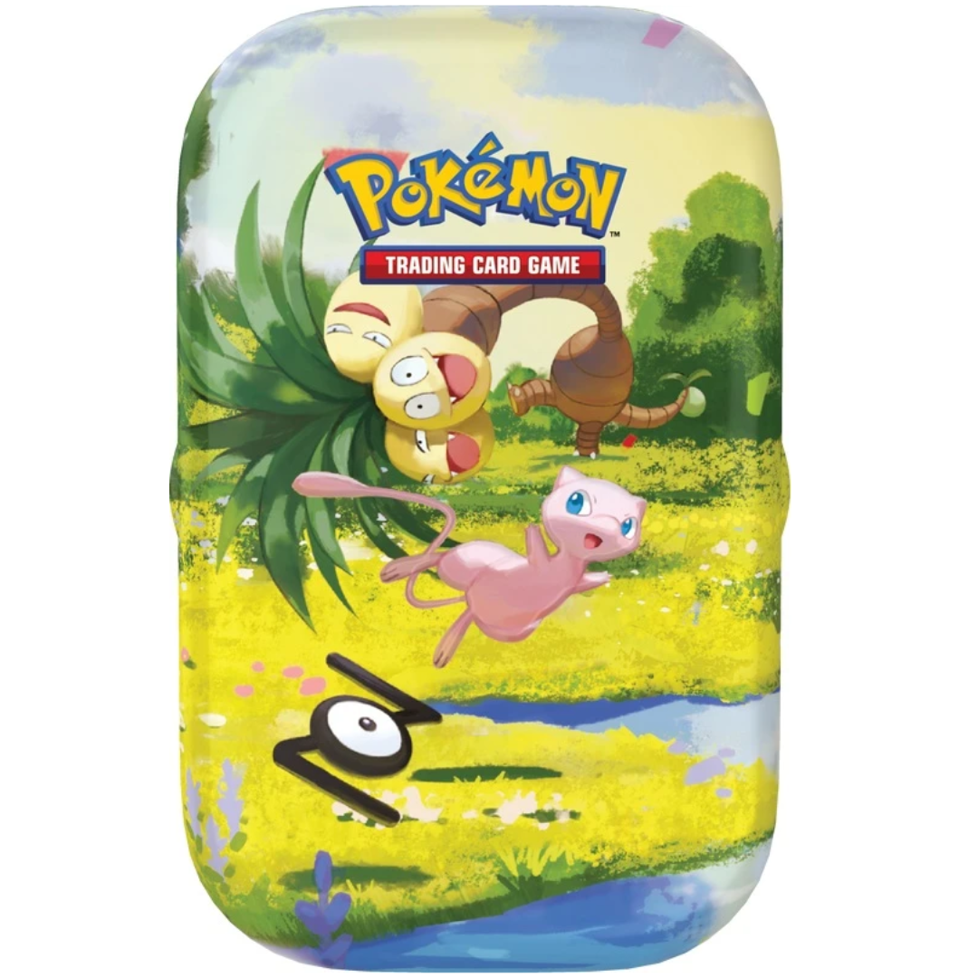 Pokémon TCG 30th Celebration Mini Tin Day design featuring Mew and Exeggutor