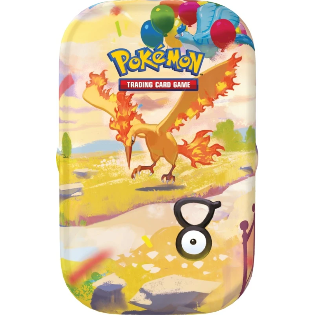 Pokémon TCG 30th Celebration Mini Tin Day design featuring Moltres