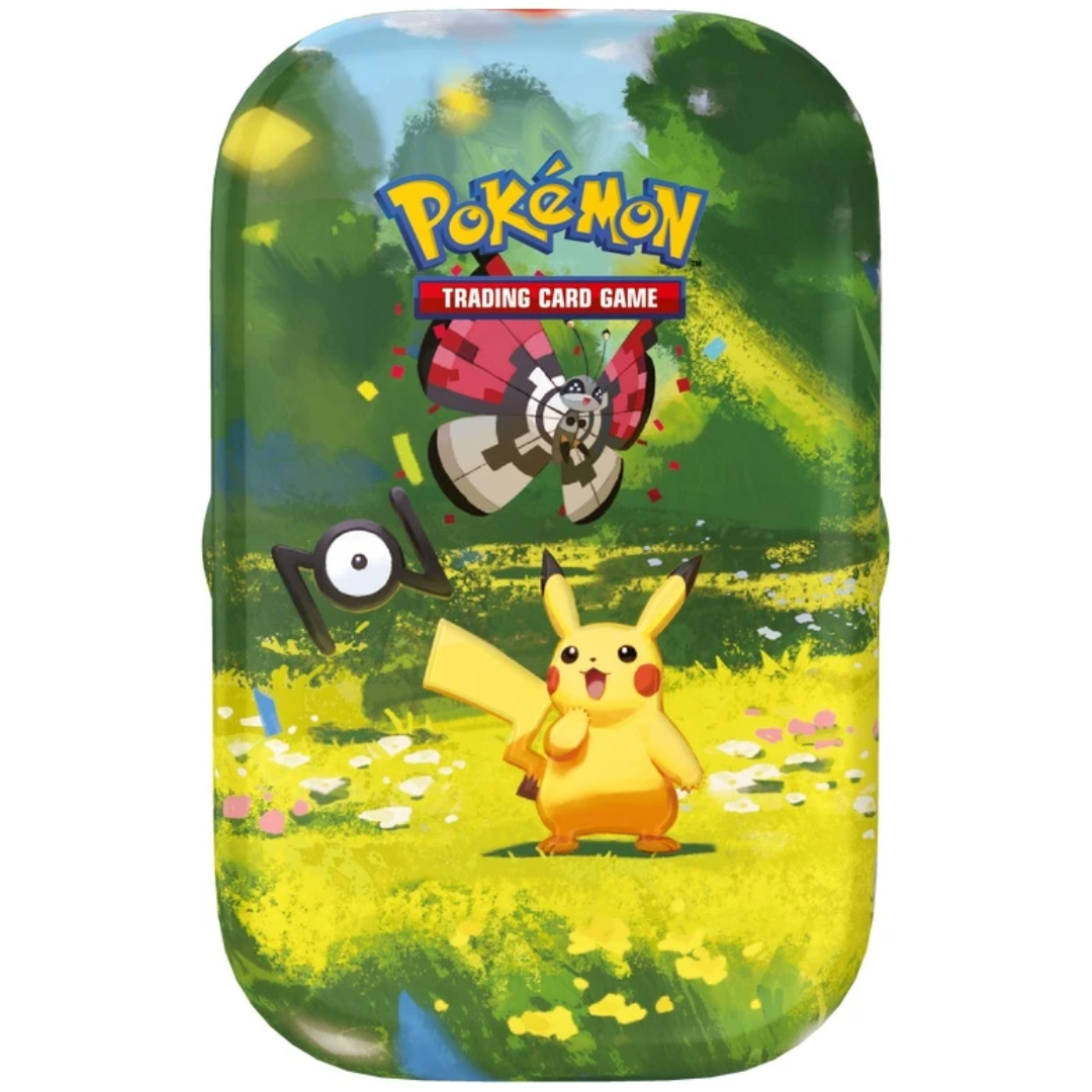 Pokémon TCG 30th Celebration Mini Tin Day design featuring Pikachu and Vivillon