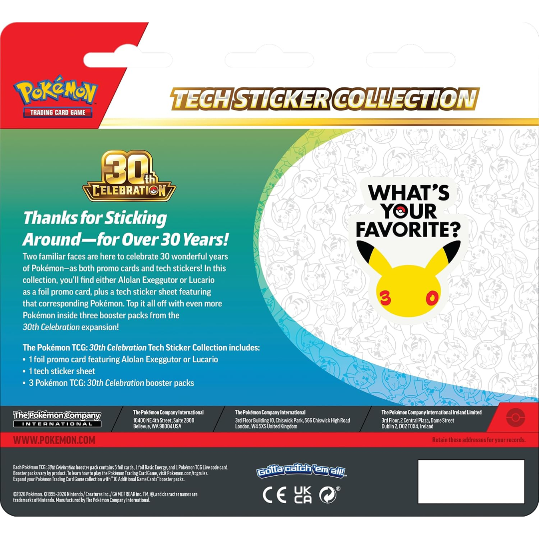Back of Pokémon TCG 30th Celebration Tech Sticker Collection Alolan Exeggutor packaging