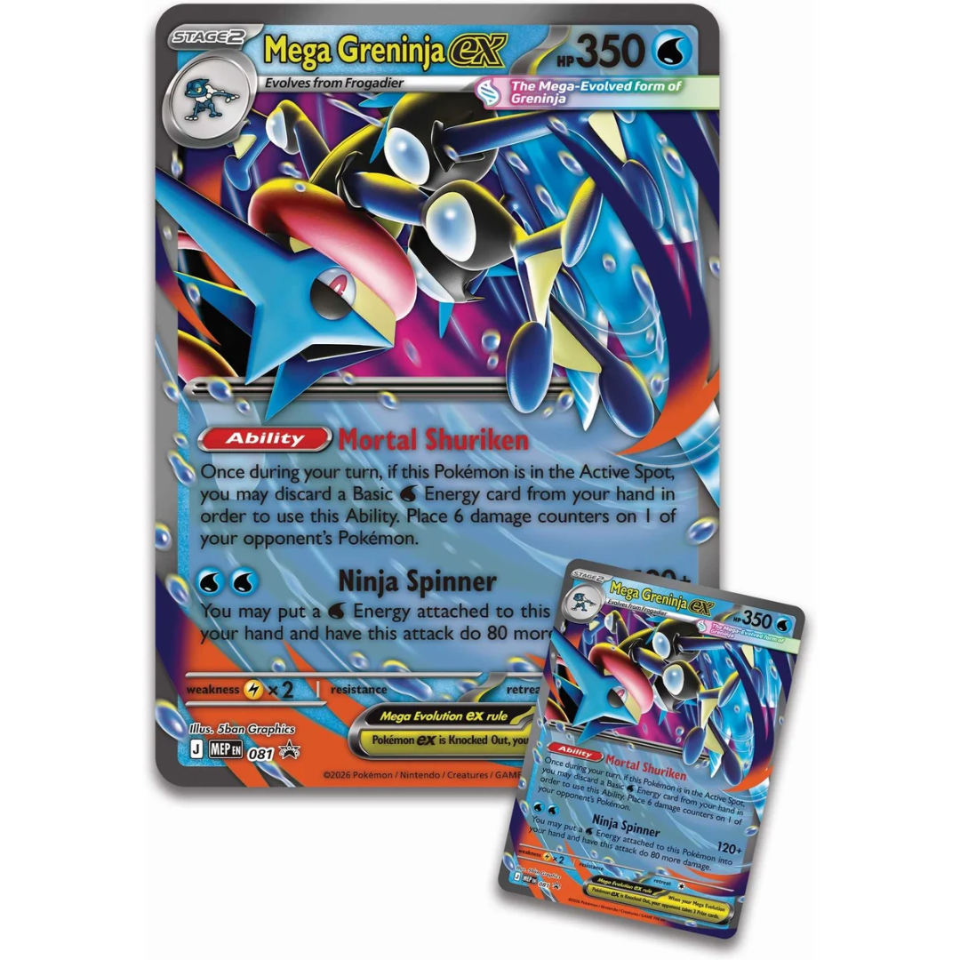 Mega Greninja ex promo and oversized lenticular cards